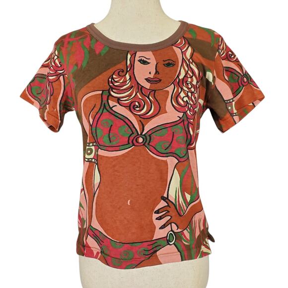 Y2k Custo Barcelona Euro Grapbic Baby Tee - Women's Medium Top - Picture 4 of 6